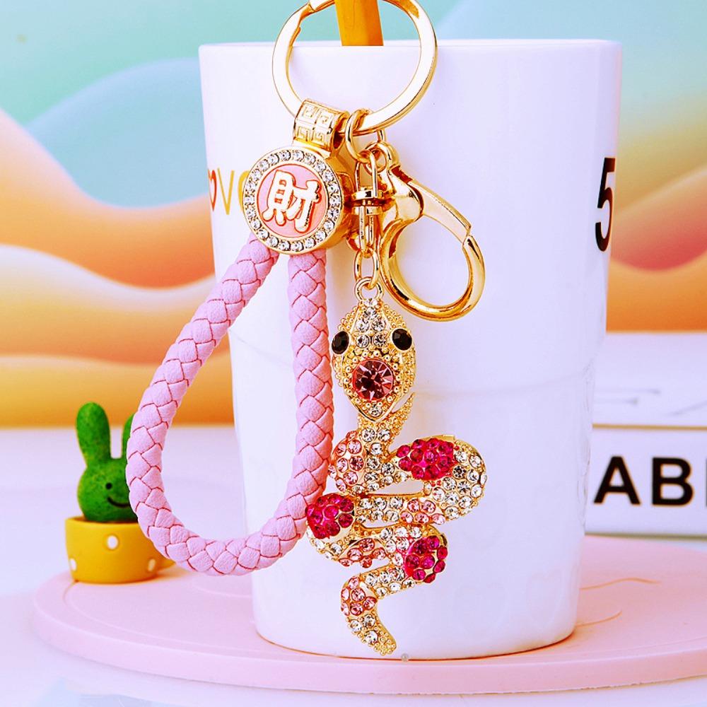 Fortune Rhinestone Snake Keychain Exquisite Women's Bag Pendant Cute Snake Lucky Pendant  Couple