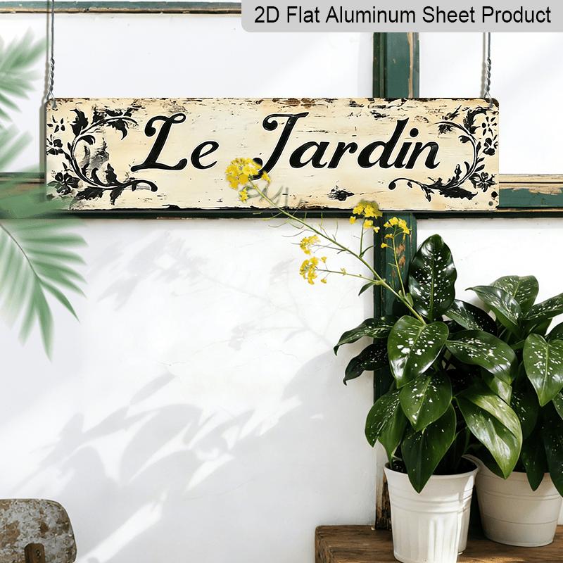 2D Flat, 2D Flat - [Home Rest] Rusty "Le Jardin" Alumium Decorative Sign - 3.94 X 15.74inch | Vintage Farmhouse Decor with Floral Pattern | Durable