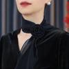 Women Breathable Rose Decor Chiffon Sunscreen Silk Scarf Neckerchief Neck Collar Anti-UV Thin