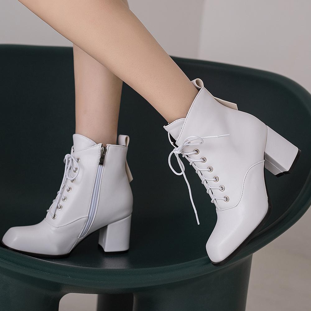 Мода 2025 Осень Зима Модная Платформа Женские Ботильоны На Шнуровке Женские Ботинки Женская Обувь Женские Zapatos de Mujer Белый Абрикосовый Gra