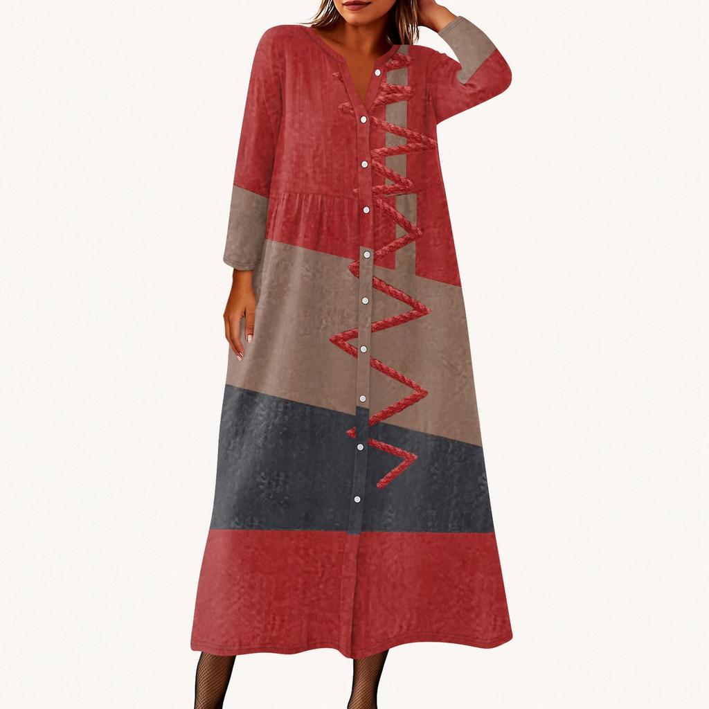 Женское модное платье-рубашка свободного кроя с принтом, круглым вырезом и рукавами семь четвертей на пуговицах