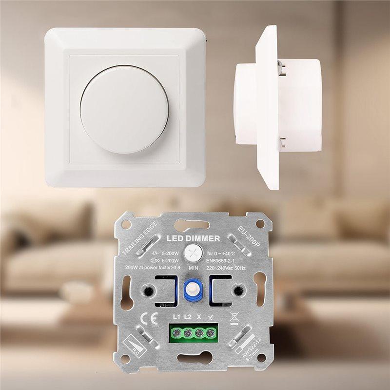 ABYP For Dimmable LED Dimmer Switch 230V For Leds/Halogen 5-200W With White Cover Plate 3