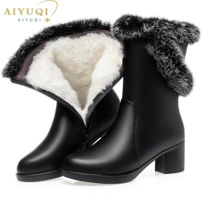 Женские сапоги, зимнее платье, женские полусапоги из натуральной кожи на высоком каблуке, зимние сапоги из шерсти кролика, женские сапоги