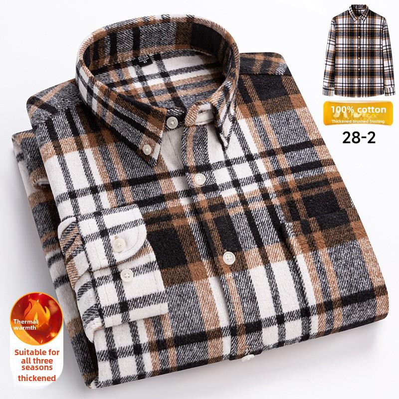 Мужская рубашка из чистого хлопка в клетку с длинным рукавом — модная, повседневная, универсальная