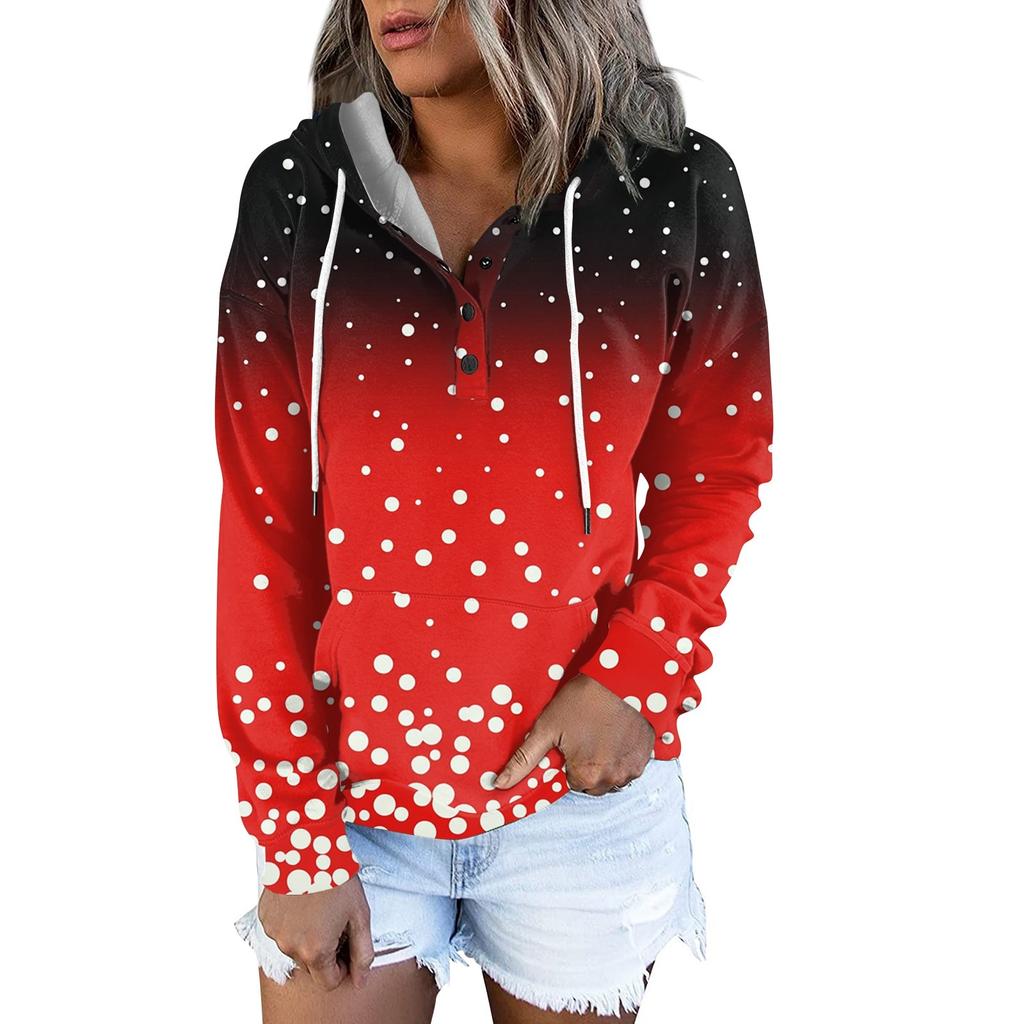 Женские повседневные модные принты с длинным рукавом на пуговицах пуловеры с капюшоном толстовки
