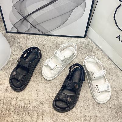 Женские сандалии 2025 новый сказочный стиль натуральная кожа липучка летние новые универсальные на плоской подошве женские туфли инс тренд