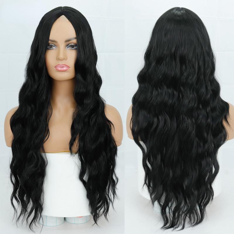 MISS WIG Женские красивые длинные волнистые волосы без челки, синий длинный волнистый парик из синтетического волокна для женщин