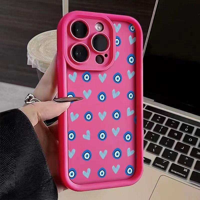 Чехол для телефона Синий с узором Глаза в форме сердца Для iPhone 17 16 Pro Max 11 13 12 14 15 8 7 Plus XS XR X 16E 17E Ударопрочный Мягкий чехол