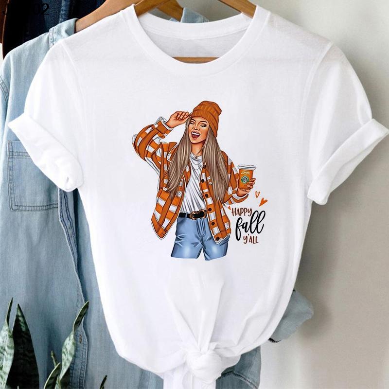 New Harajuku Women's Coffee Sweet Girl Printed Female T Shirt Cartoon Short Sleeve Summer Ladies T-shirt Tops Tee Tshirt Clothes