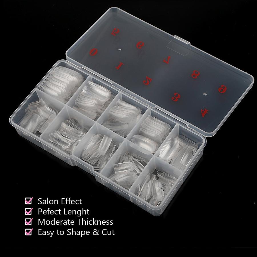 500 шт. акриловые накладные ногти с коробкой, прозрачный белый натуральный полупокрытие, полное покрытие, инструмент для французского маникюра