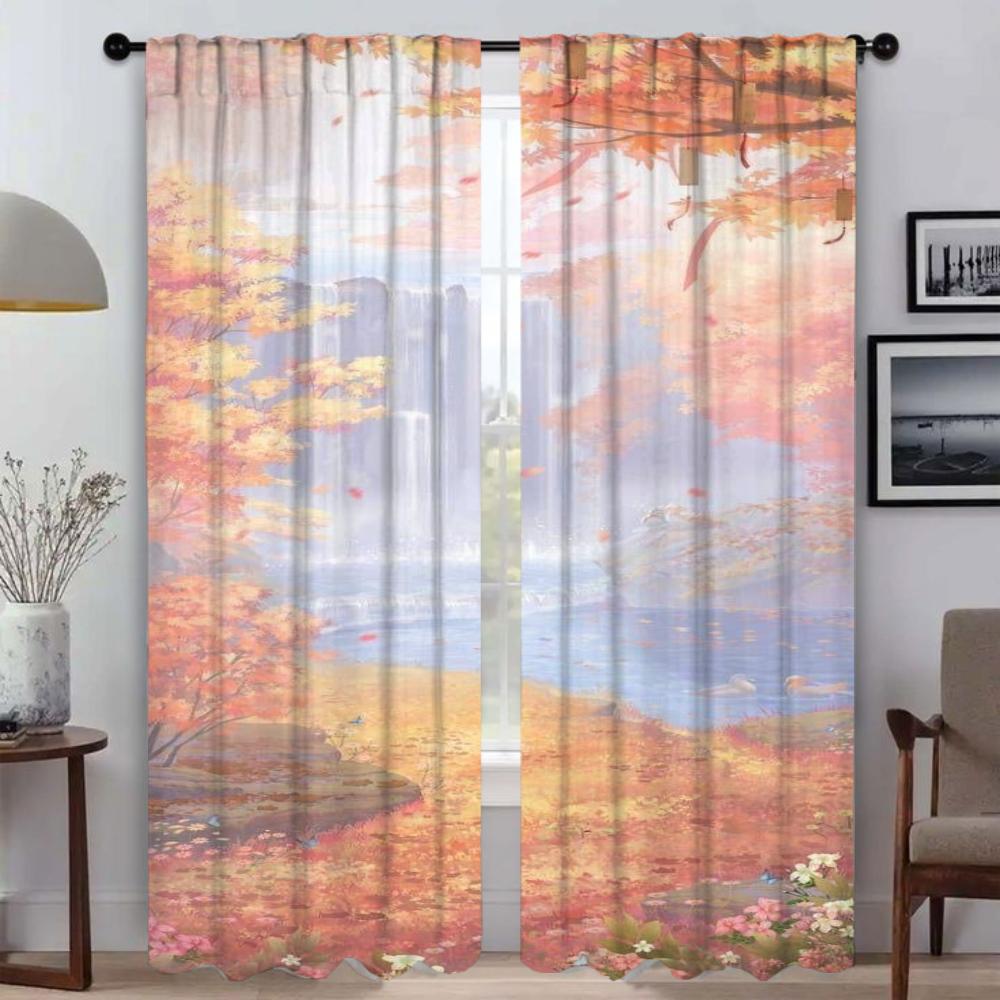Печать пейзажей противомоскитные шторы для камеры современные шторы для гостиной 2 шт Хэллоуин украшения тюль для спальни