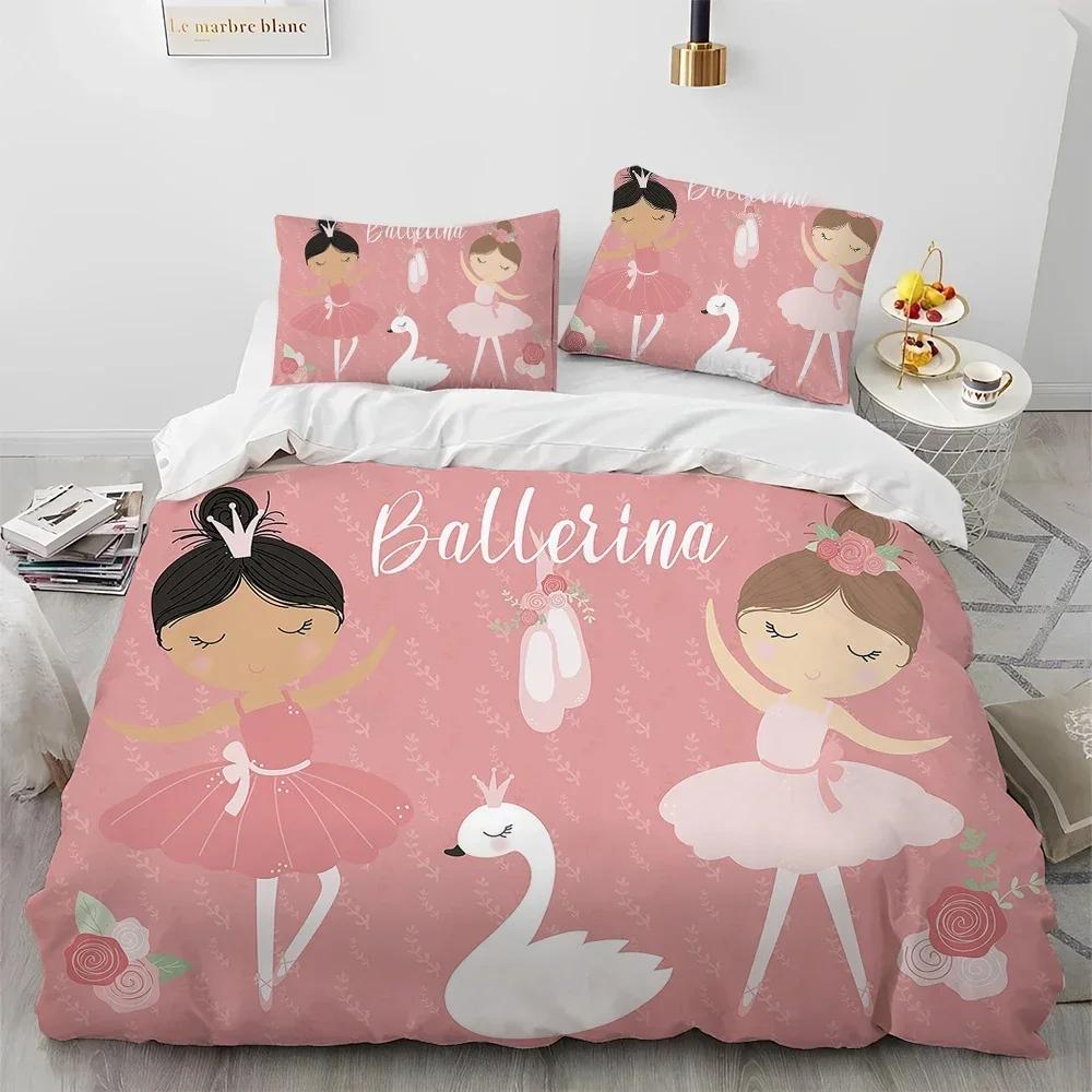 Cartoon Cute Ballet Girl Ballerina Comfortable Duvet Quilt Cover Pillowcase Bedding Set Children Bedroom Decoration Home Textile