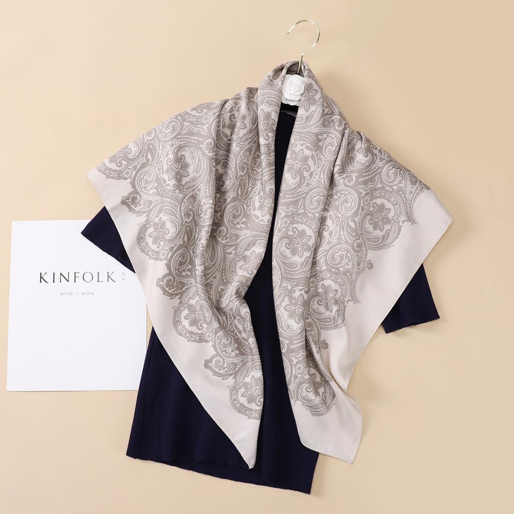 Spring and summer new 91 twill square scarf simulation silk cashew fruit floral temperament silk scarf headscarf shawl wholesale