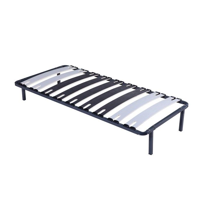 Patrick - Solid and Comfortable Bed Base Frame with Slats Feet 90x190 X 29 Cm In Metal - 9 Wide Slats of 12.5 Cm