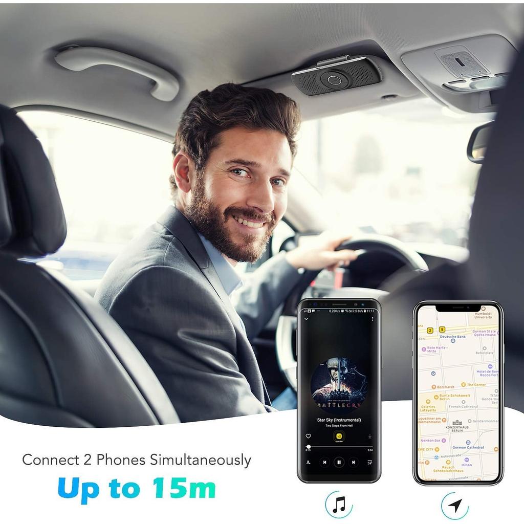 Автомобильный комплект Bluetooth 5.0 Hands Free Встроенный микрофон с зажимом для GPS Музыка Слот для карты TF Автоматическое повторное подключение динамика Автомобильный IOS Siri и Google Assistant