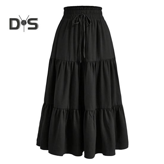 Женская юбка в стиле бохо, эластичная, с высокой талией, регулируемая, с завязками на талии, однотонная, А-силуэт, летняя юбка