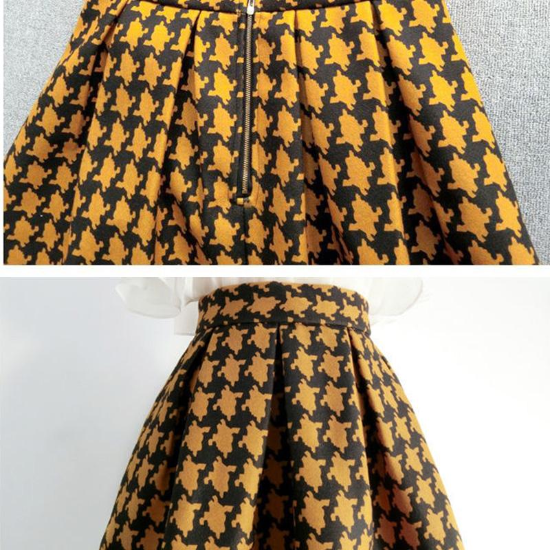 Женская шерстяная юбка в клетку, осенне-зимняя полуюбка, тонкая юбка трапециевидной формы с высокой талией и узором «гусиные лапки»