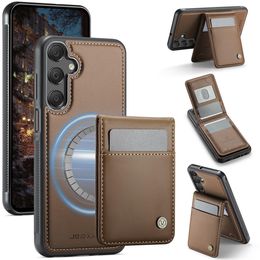 Кожаная задняя крышка для Samsung Galaxy A15 5G/Galaxy A15 4G, совместимая с MagSafe, чехол для телефона JEEHOOD J06 с карманом для карт и RFID-блокировкой