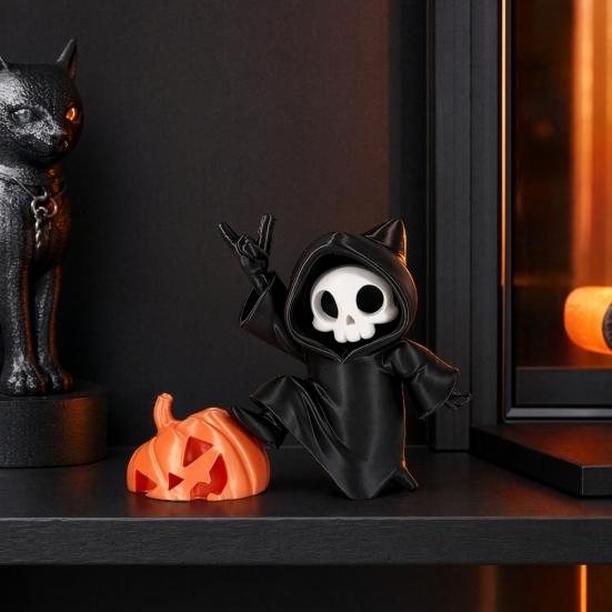 Мини-статуэтка Жнеца, 3D-печатная фигурка Жнеца с черепом и тыквой, Милый готический аксессуар для приборной панели автомобиля, офисного стола, домашнего декора