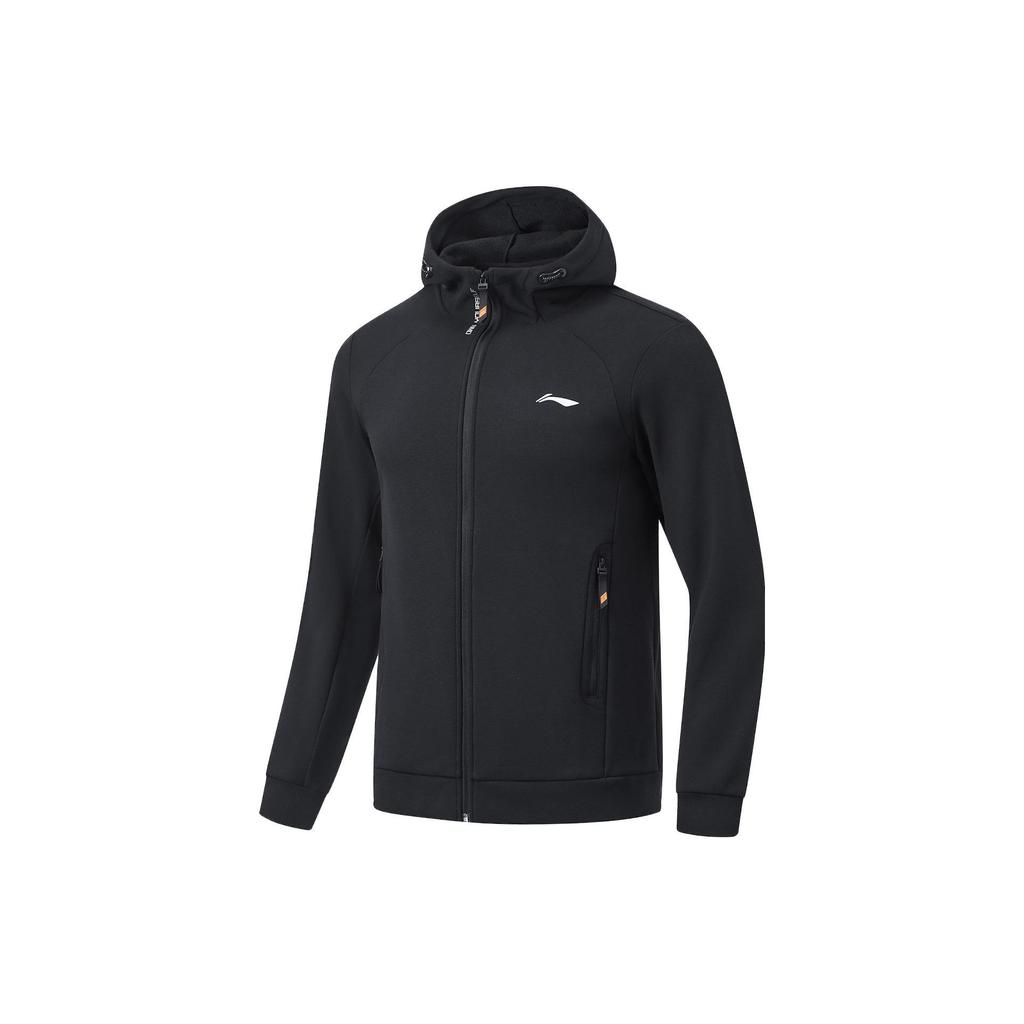 Li-Ning Однотонный флисовый кардиган с капюшоном на молнии, мужские толстовки, черный AWDT793-3