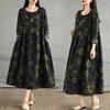 Dimanaf 2025 Women Spring Long Dress New Long Sleeve Vintage Oversize O-Neck Loose Casual Maxi Floral Plus Size