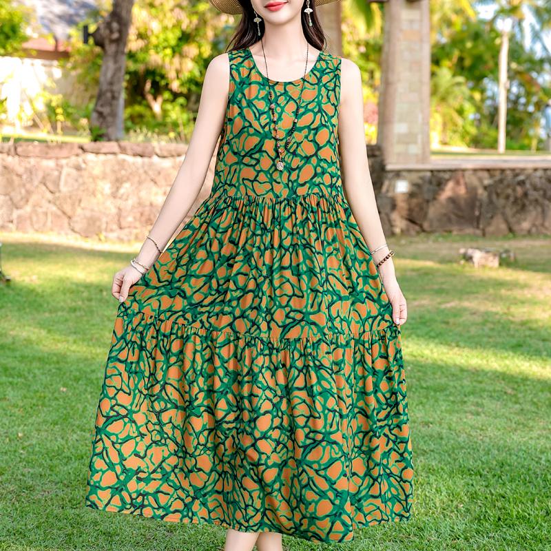 Плюс Размер Элегантное Женское Летнее Платье Повседневное Свободное Длинное Платье Без Рукавов Женская Винтажная Одежда