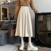 Элегантная черная юбка, женские весенние однотонные тонкие плиссированные юбки, корейские эластичные шикарные длинные юбки трапециевидной формы с высокой талией