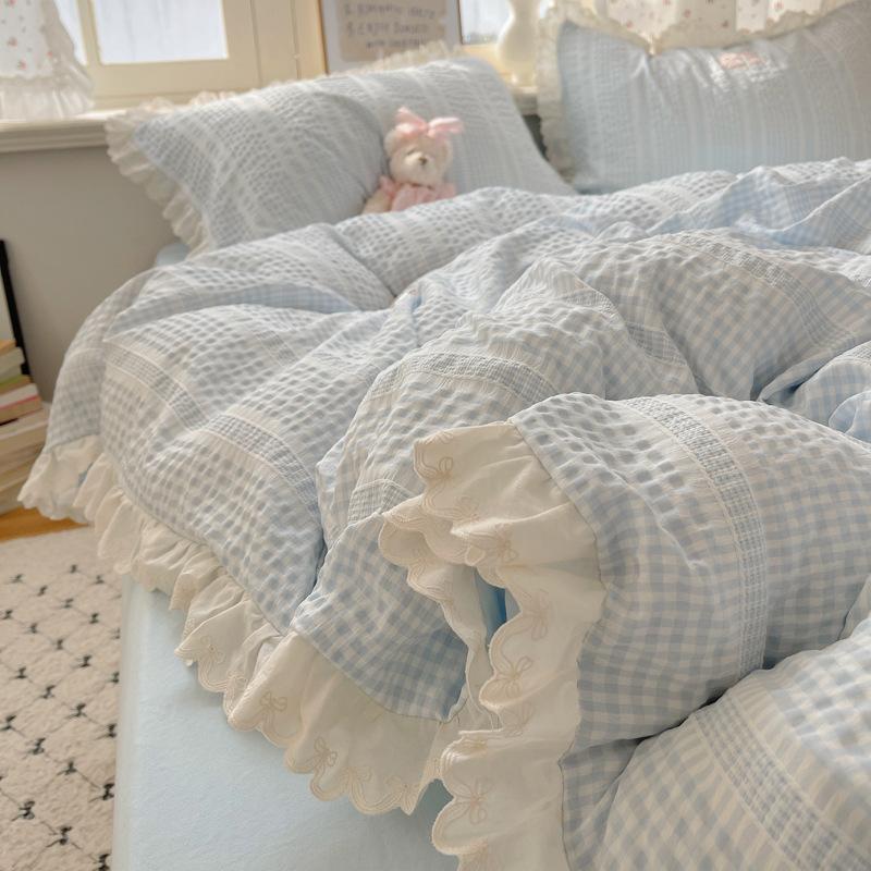 Кружевной постельный комплект в стиле принцессы, набор из четырех предметов, приятный к коже, дышащий и удобный, стираные простыни, пододеяльники, наволочки