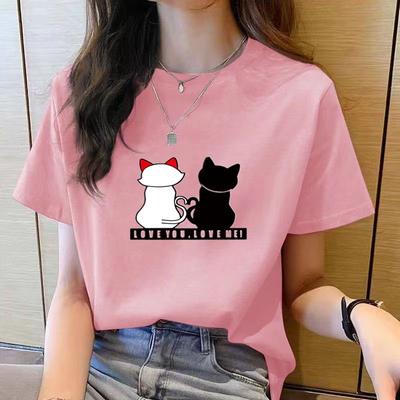 Свободный повседневный топ с принтом, короткий рукав, круглый вырез, короткий рукав, круглый вырез, свободная модная женская футболка с рисунком из мультфильмов