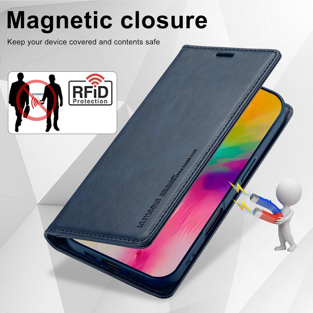 LC.IMEEKE For iPhone 16 Leather Case RFID Blocking Card Slots Phone Cover