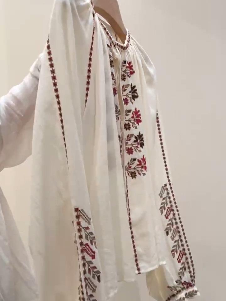 Женская французская этническая вышитая рубашка из чистого хлопка с длинными рукавами-фонариками, ранний сезон 2026