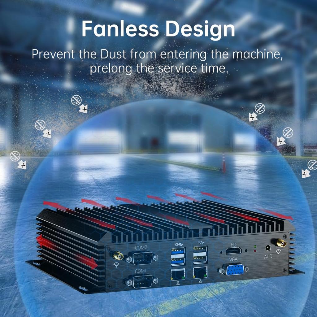 Mavsloly Mini Fanless Industrial Computer with Core 8G RAM 256G Dual NIC Support 4G Windows 11 Pro PC, i7-8550U, SSD, 2.5G LAN, 6COM RS232,