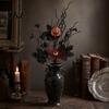 Reusable Halloween Decorations Artificial Branch with Pumpkin And Eyeball, Black Glitter Fake Twig Home Decor Maple Leaves for Gothic Vase Filler,