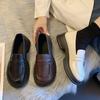 Small Leather Shoes for Women Autumn British Style Black Thick-soled Loafers One-step Uniform Shoes