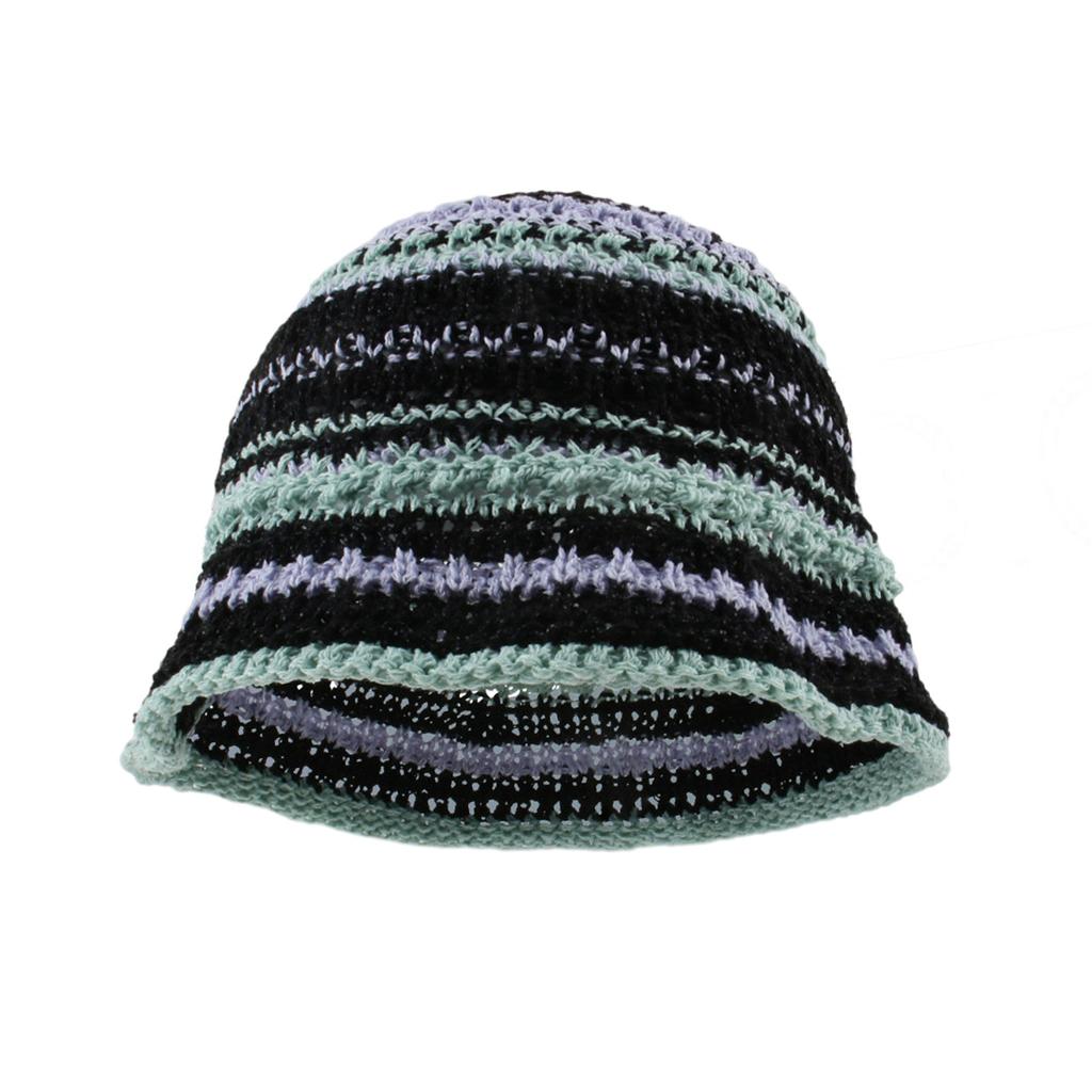 Summer Sunproof Crochet Bucket Hat Ladies Spring Commute Camping Fisherman Cap with Stripe Pattern for Girlfriend