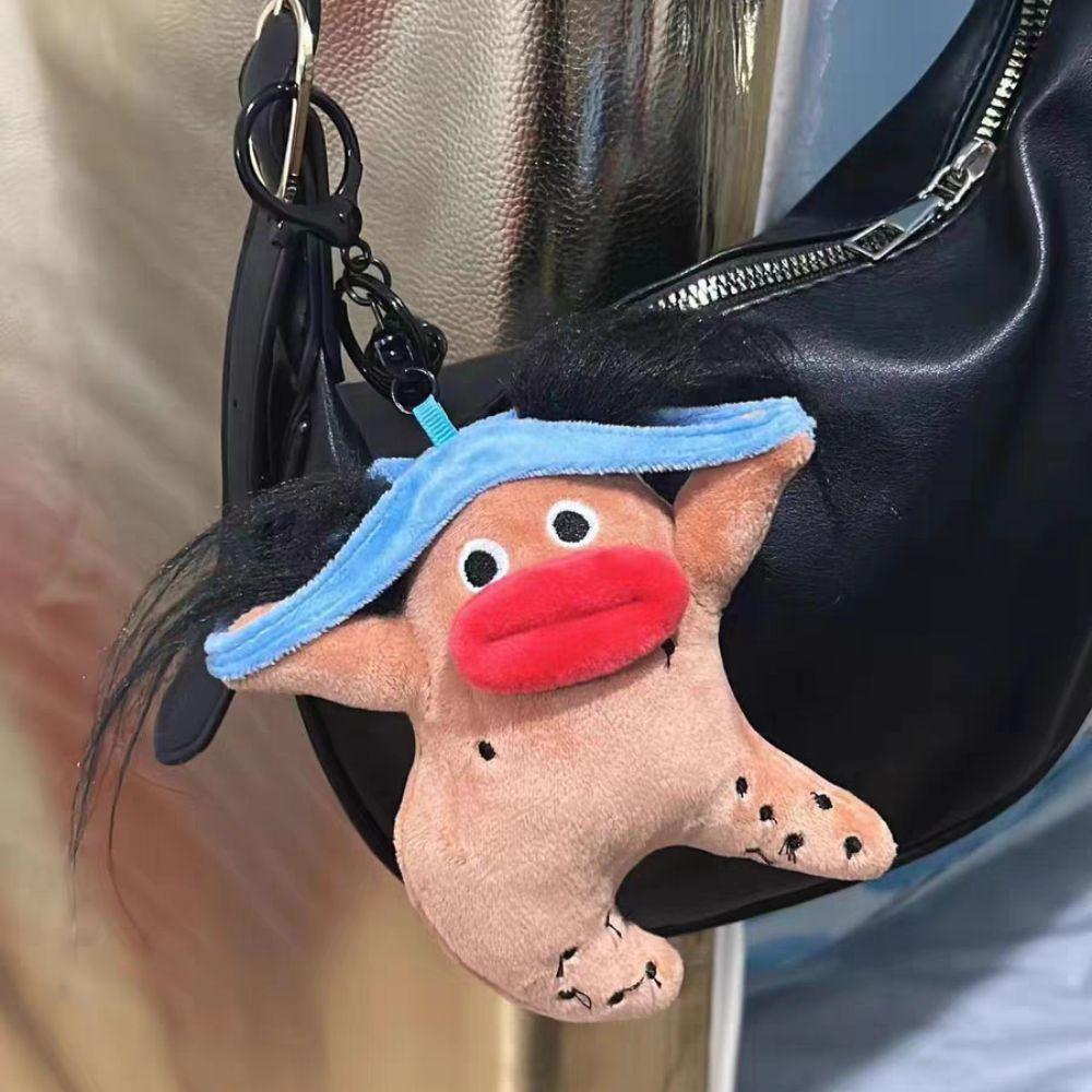 Stuffed Big Eyes Fabric Doll Key Chain PP Cotton Ugly Doll Pendant  Unisex
