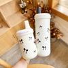 Cherry Bow Print Straw Thermal Cup Stainless Steel Travel Coffee Cup Insulated Water Bottle