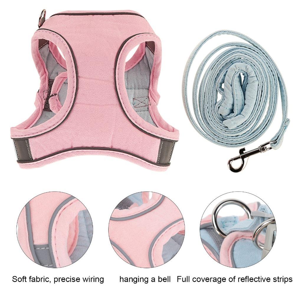 Faux Suede Cat Harness Reflective Strip Vest Harness Easy Wear Cat Leash Pet Travel