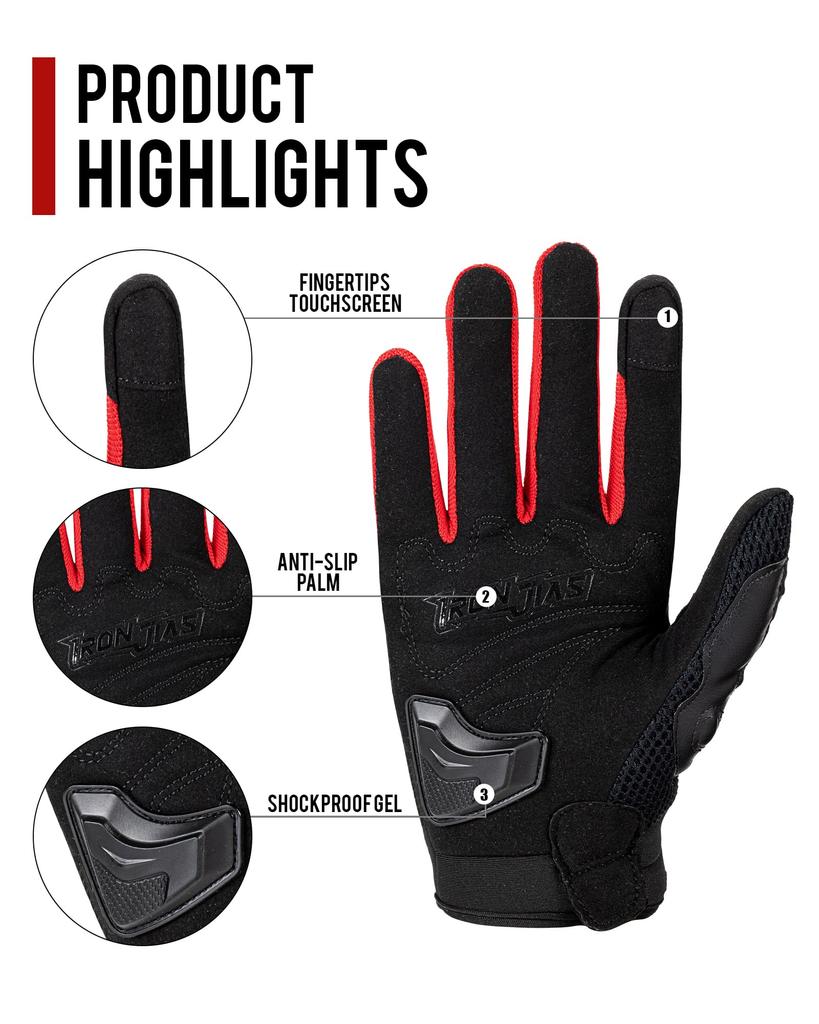Мотоциклетные перчатки для весны и лета, дышащая карбоновая кожа, совместимы с сенсорным экраном (красный, XXL)