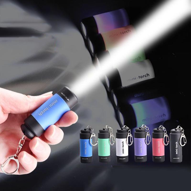 Led Mini Pocket Torch Lamp Portable USB Charging Keychain Flashlight LED Torch Rotary Switch Lamp Waterproof Keychain Light
