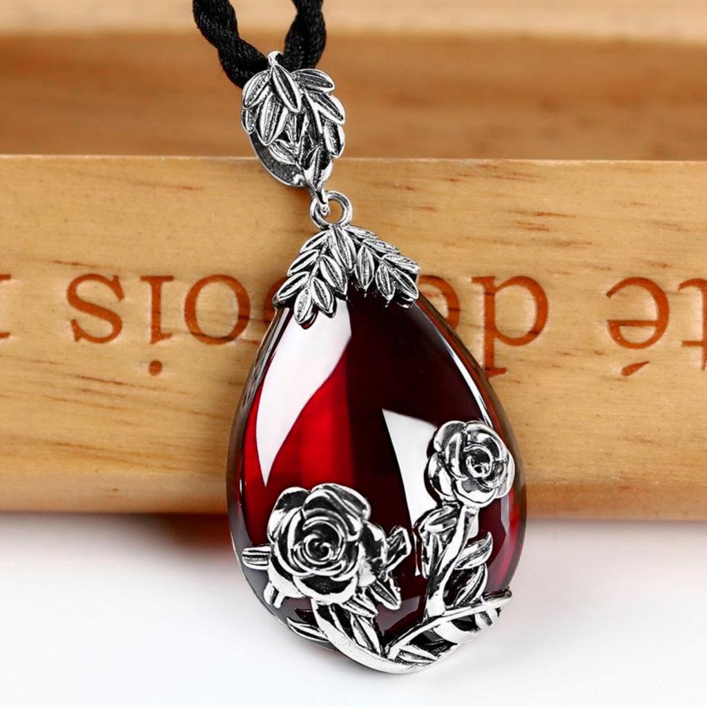 Ретро-свитер-цепочка Chalscedi с подвеской в ​​виде капли воды и розы, цепочка на шею, женская смола, халцедон