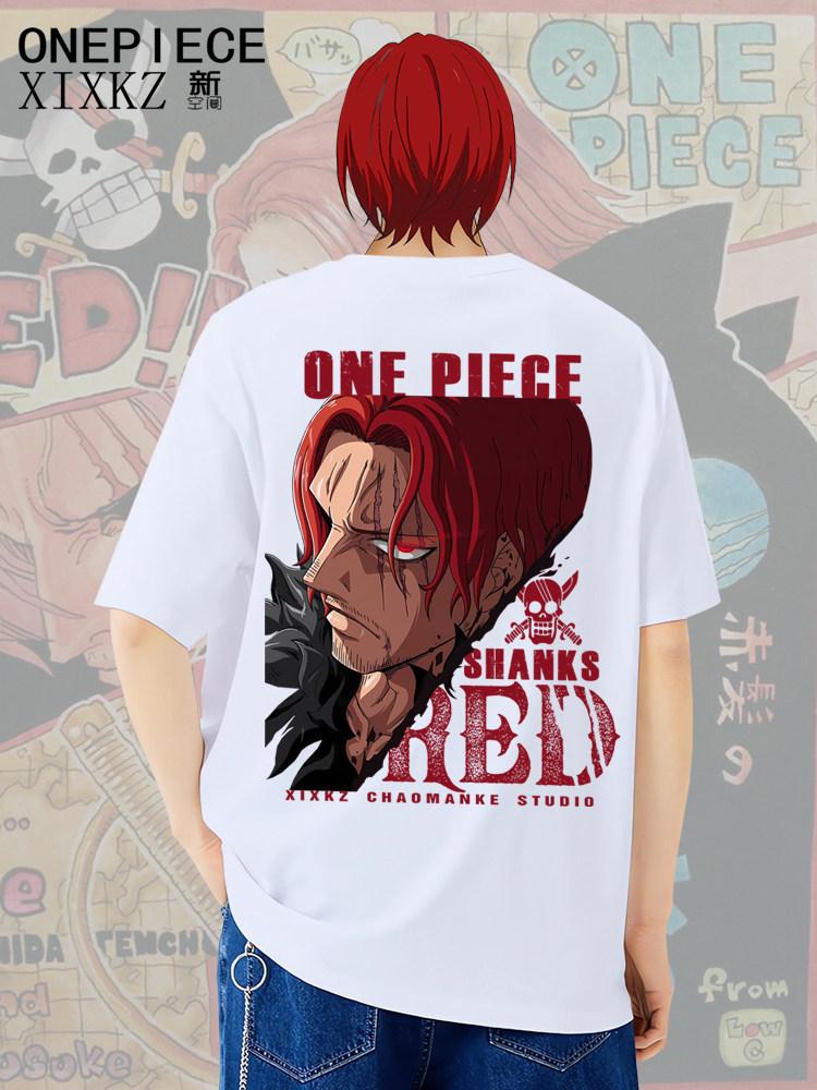 One Piece Shanks Film Red Double Side Anime Graphic T Shirt Oversized Cotton Unisex Casual Short Sleeve Streetwear Tee