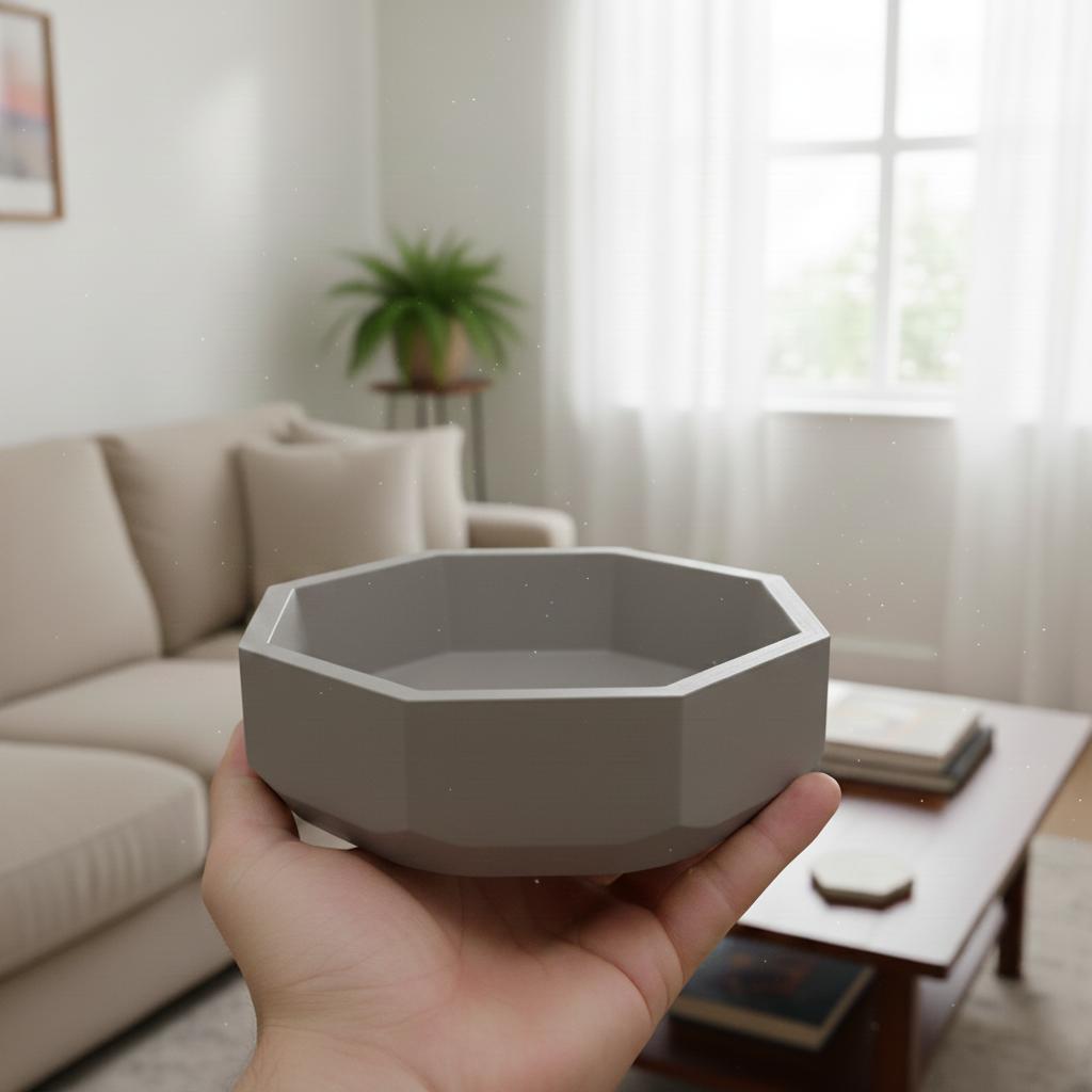 Geometric gray octagonal bowl, modern design