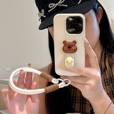Кольца-подставки в виде кофейного медведя для iPhone 16 Promax Apple 14 Чехол для мобильного телефона 13 Противоударный 12 Полное покрытие 15 Шнурок