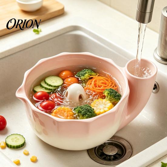 Керамическая миска для мытья фруктов и ягод с отверстиями-ситом, Самовращающаяся вихревая конструкция, Прочный кухонный инструмент для подготовки, Промывка для ягод, овощей, дуршлаг