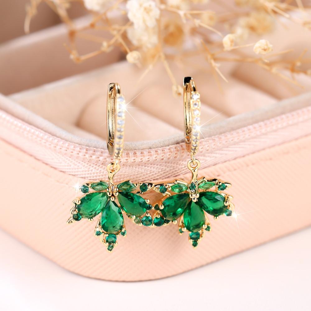 Женские серьги-кольца с кленовым листом, роскошные круглые свадебные украшения с цирконом из желтого золота