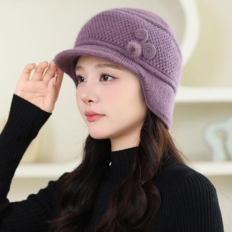 Rabbit Fur Warm Knitted Hat Ladies Mother Fashion Duck Tongue Rabbit Plush Wool Hat Outdoor Middle Grandma Hat