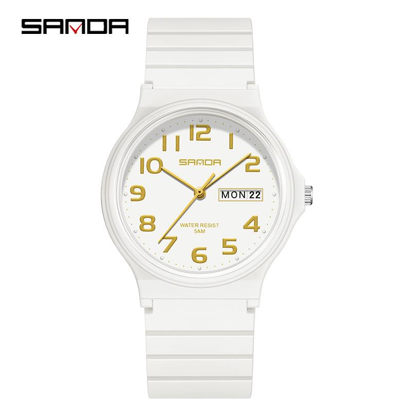 Sanda 6060 Dual Calendar Waterproof Quartz Watch for Casual Outdoor Wear - Men's & Women's Student Wristwatch