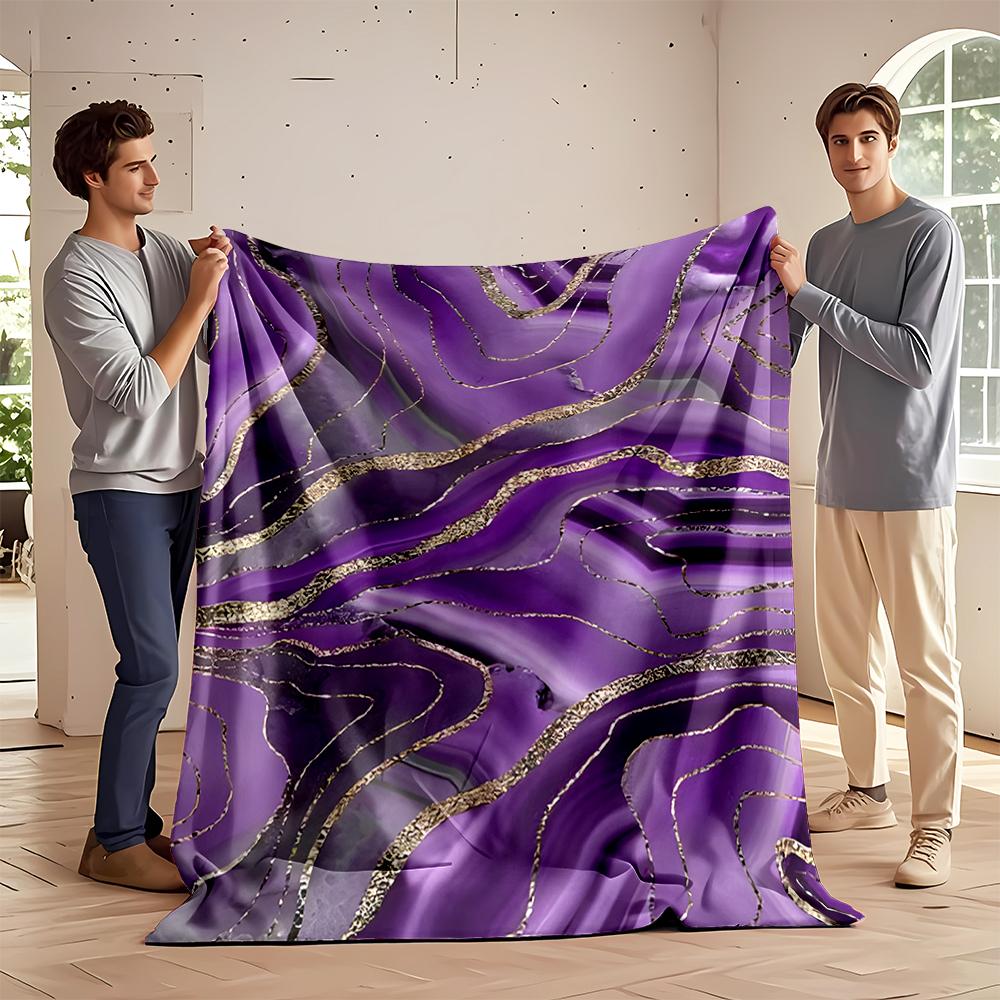 Abstract Purple and Gold Marble Pattern Blanket Flannel blanket for bedroom, living room, sofa, and nap sofas