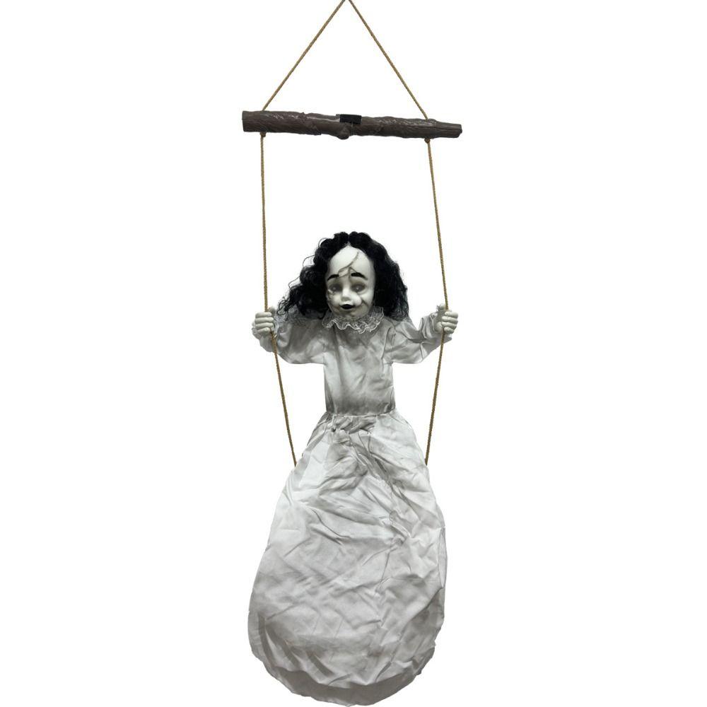 Glowing Eyes Halloween Decoration Sound Activated Outdoor Prop Spooky Walking Girl Doll Entryway